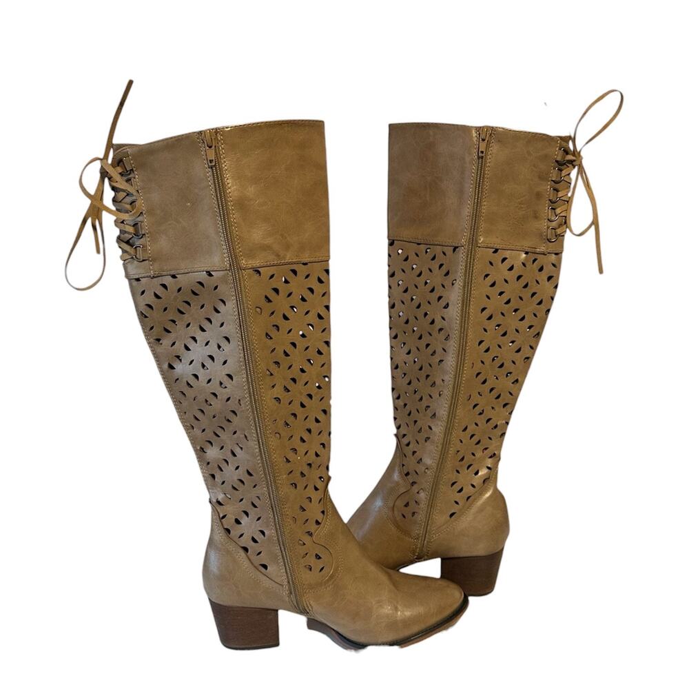 Patrizia by Spring Step Knee High Side Zip Boots Size 38 (US‎ 7.5-8) Tan Boho